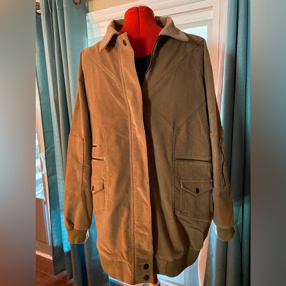 Vintage Denim 24/7 Corduroy Jacket With Zippers Brown Plus Size Pockets